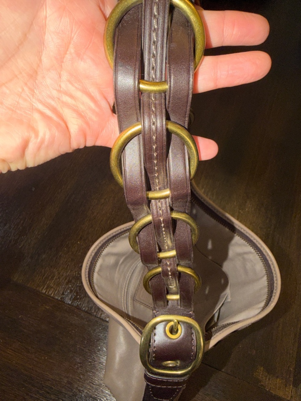 COACH Soft Taupe Leather Shoulder Bag with Braided Dark Brown Handle - Picture 11 of 16